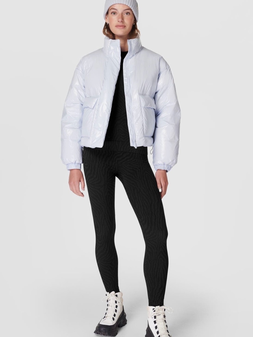 Sweaty Betty Light Blue Shiny Puffer Bomber Jacket